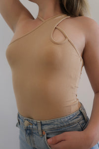 RIBBED BODYSUIT FASHION STYLE AESTHETIC TOP NUDE CRISS CROSS