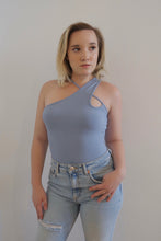 Load image into Gallery viewer, CRISS CROSS FASHION STYLE BODYSUIT RIBBED BLUE OVER OUTFIT IDEAS OOTS CUTE STYLES SHOP RAYALINE
