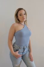 Load image into Gallery viewer, CRISS CROSS FASHION STYLE BODYSUIT RIBBED BLUE OVER OUTFIT IDEAS OOTS CUTE STYLES SHOP RAYALINE
