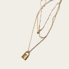 Load image into Gallery viewer, gold necklace lock 3 layered shop rayaline fashion outfit ootd
