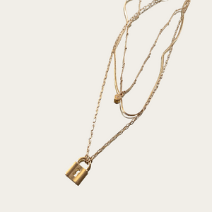 gold necklace lock 3 layered shop rayaline fashion outfit ootd